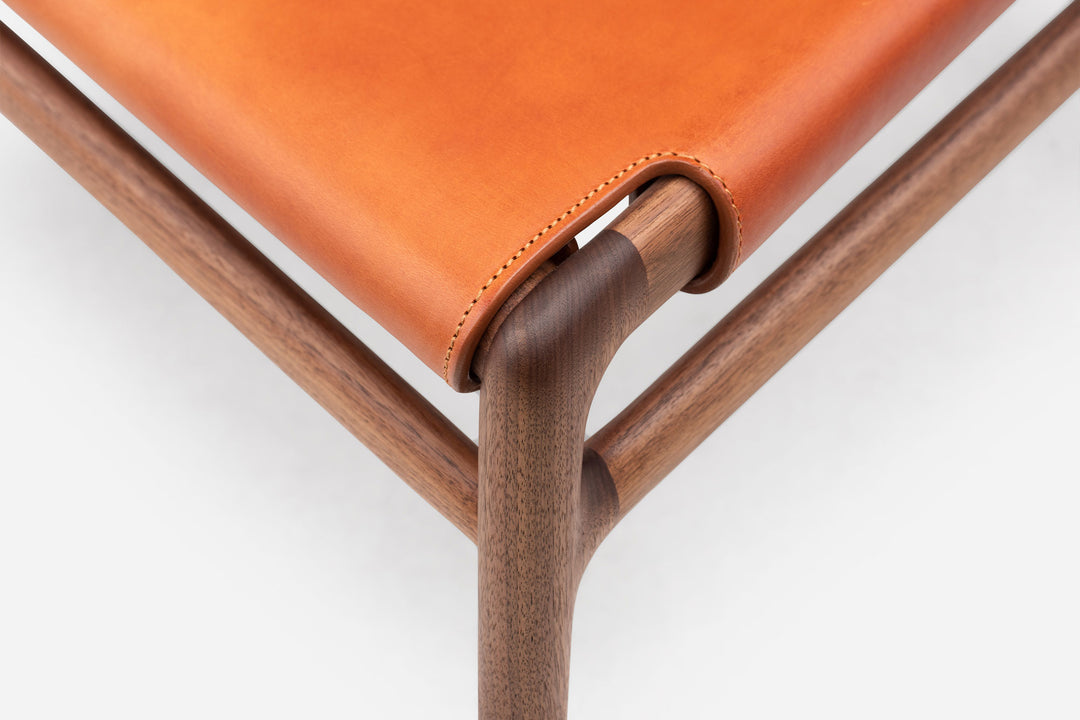 DANISH OILED WALNUT & DARK TAN LEATHER & BALBOA 29 FABRIC