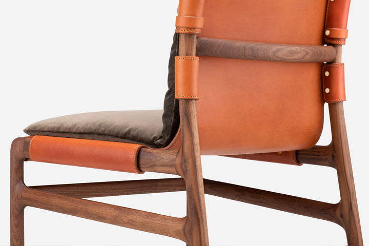 DANISH OILED WALNUT & DARK TAN LEATHER & BALBOA 29 FABRIC