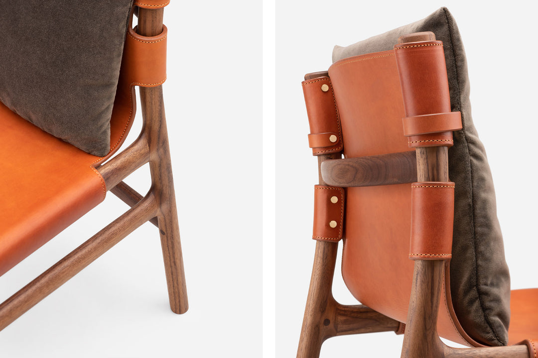 DANISH OILED WALNUT & DARK TAN LEATHER & BALBOA 29 FABRIC