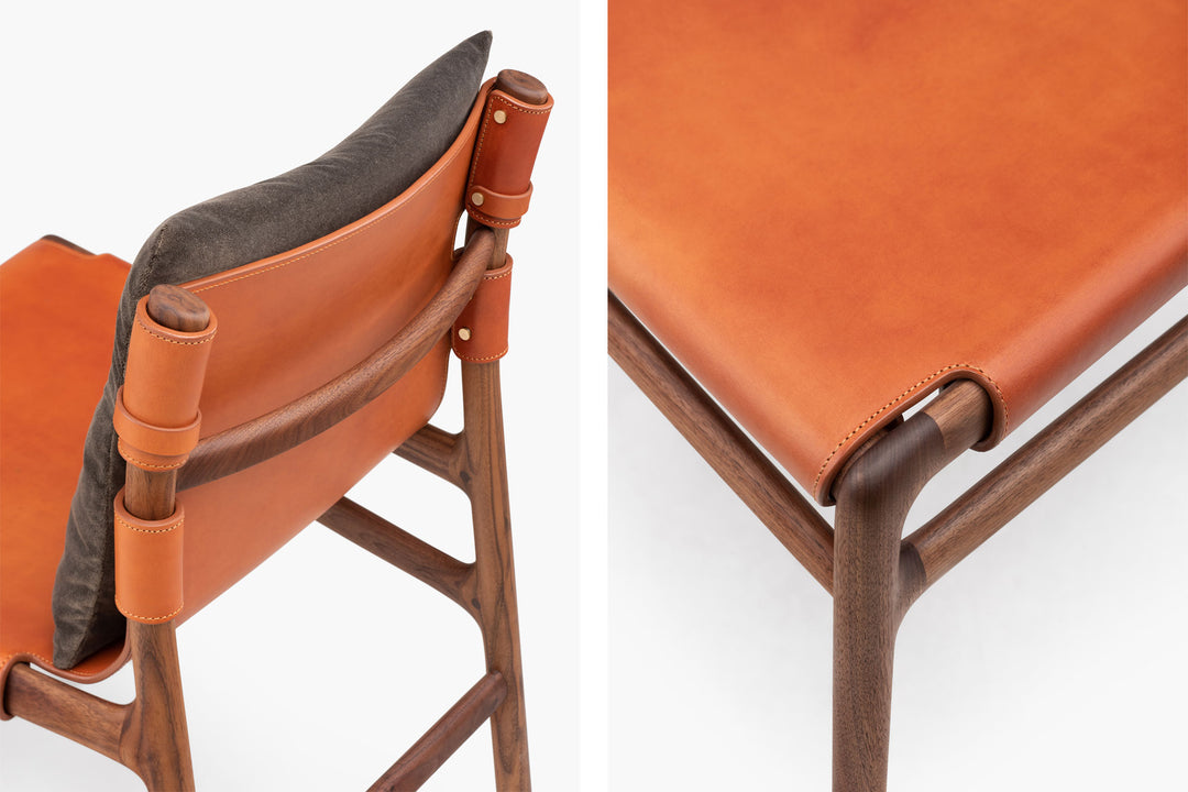 DANISH OILED WALNUT & DARK TAN LEATHER & BALBOA 29 FABRIC