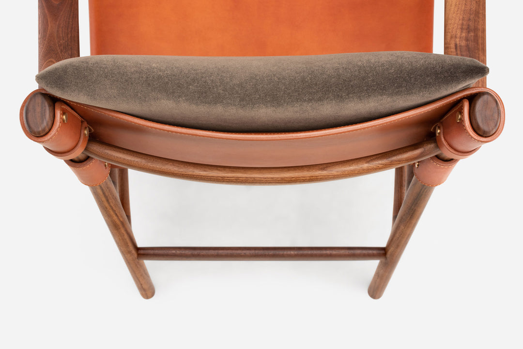 DANISH OILED WALNUT & DARK TAN LEATHER & BALBOA 29 FABRIC