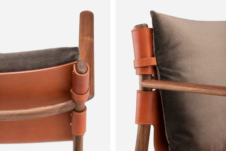 DANISH OILED WALNUT & DARK TAN LEATHER & BALBOA 29 FABRIC