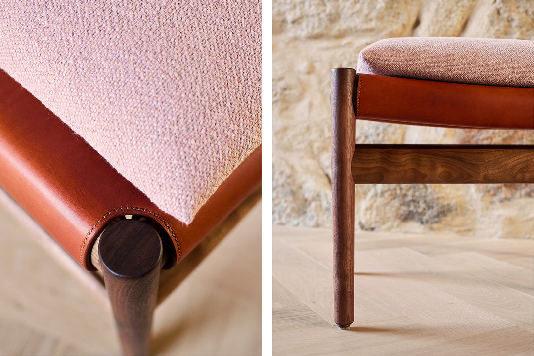 DANISH OILED WALNUT & DARK TAN LEATHER & ECRITURE 640 FABRIC