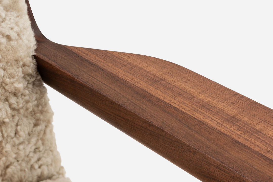 DANISH OILED WALNUT & DARK TAN LEATHER & MOHAWI CURLY WOOL SHEEPSKIN