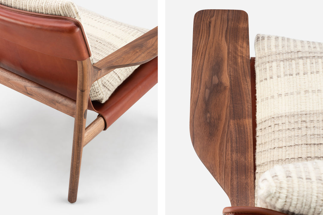 DANISH OILED WALNUT & DARK TAN LEATHER & MANTA LIDO MESCLA / CRU (MODEL: SZG)