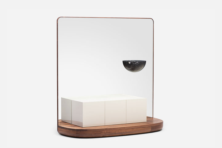 DANISH OILED WALNUT & WHITE GLOSS LACQUER & BLACK MARQUINA MARBLE