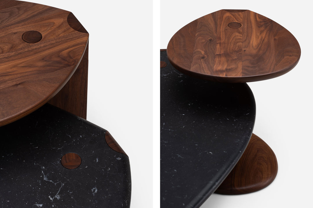 BLACK MARQUINA MARBLE & DANISH OILED WALNUT (MODEL: LFM, H 35 CM + 689 TWENTY-FIVE SIDE TABLE))