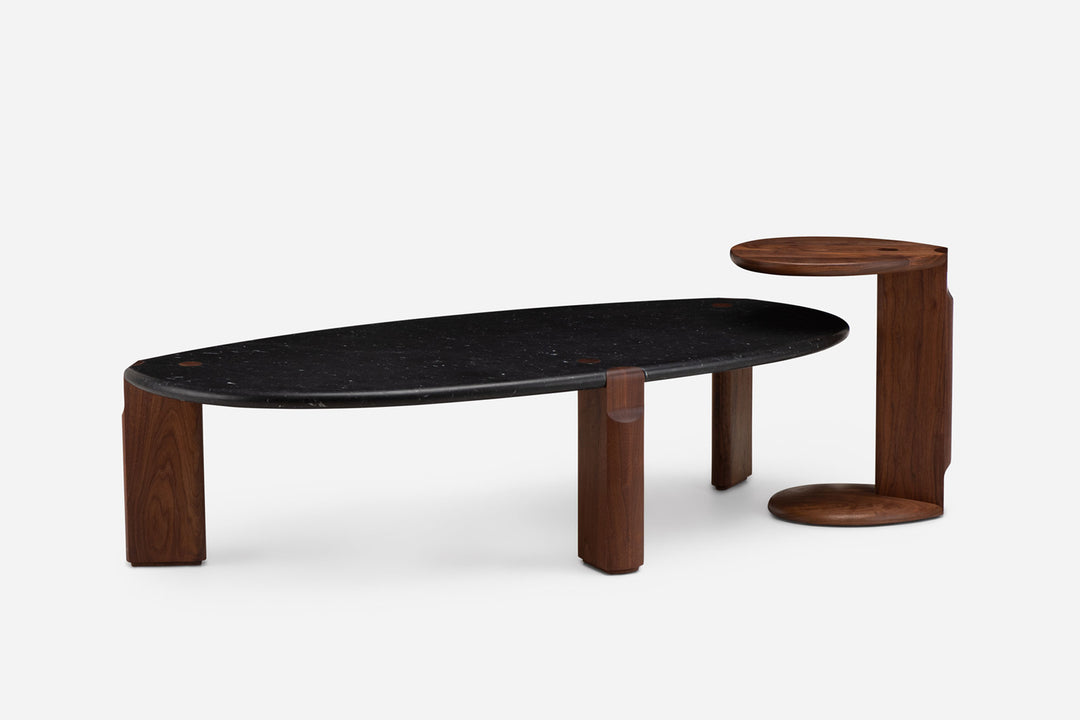 BLACK MARQUINA MARBLE & DANISH OILED WALNUT (MODEL: LFM, H 35 CM + 689 TWENTY-FIVE SIDE TABLE))