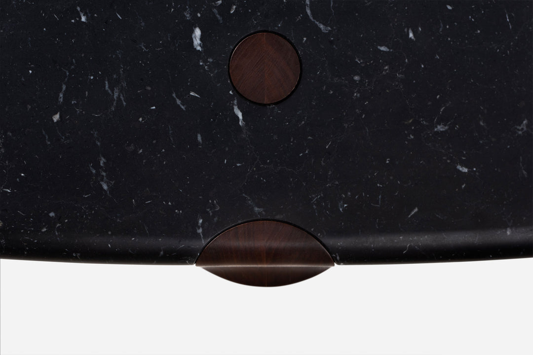 BLACK MARQUINA MARBLE & DANISH OILED WALNUT (MODEL: LFM, H 35 CM)