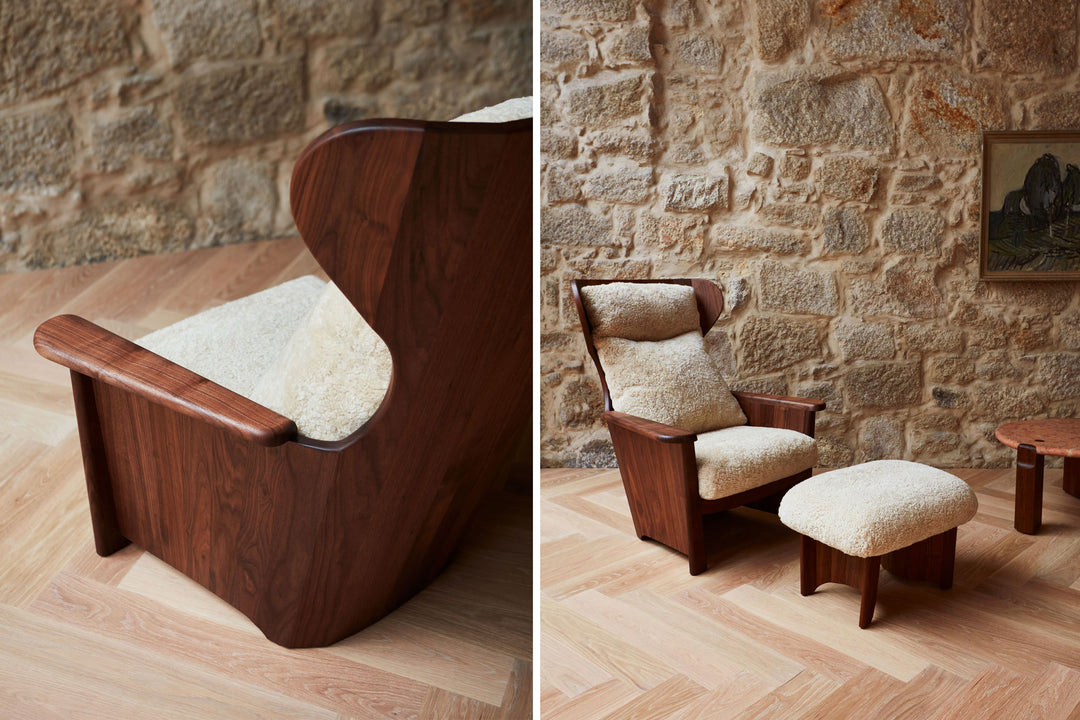 DANISH OILED WALNUT & MOHAWI SHEEPSKIN (+ TWENTY-FIVE OTTOMAN)