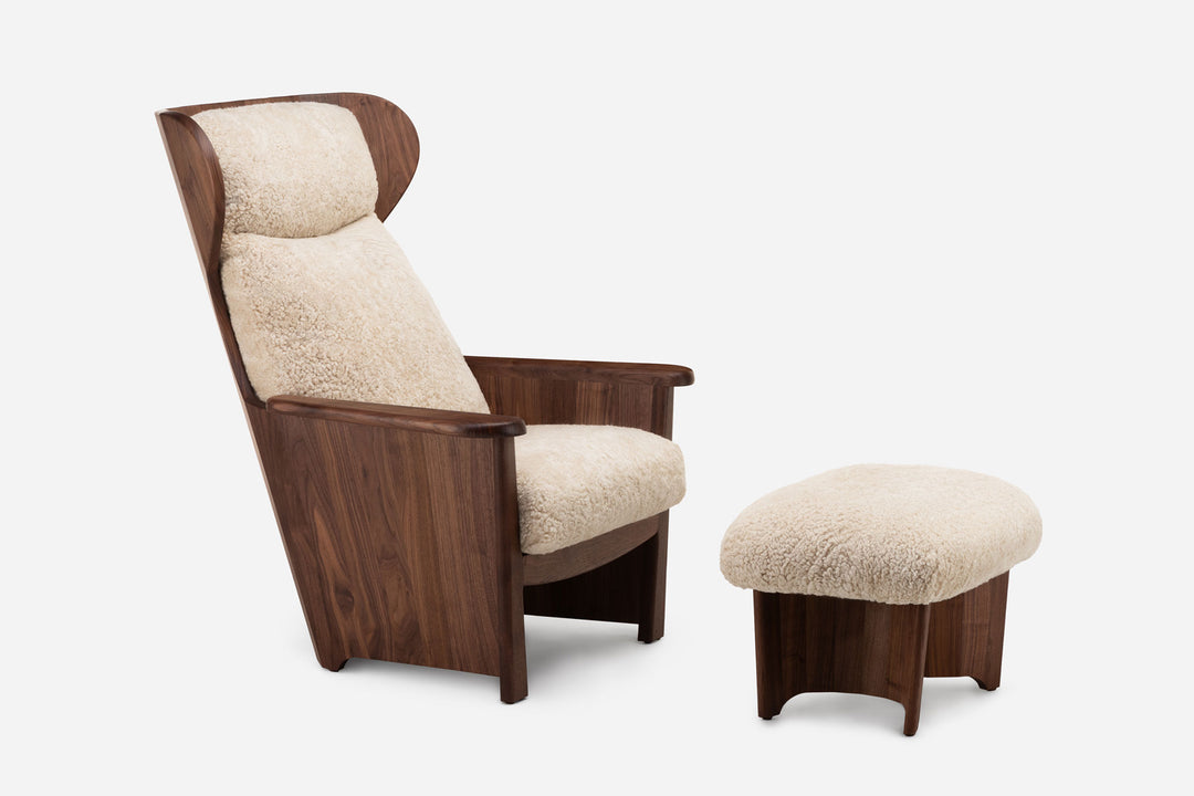 DANISH OILED WALNUT & MOHAWI SHEEPSKIN (+ TWENTY-FIVE OTTOMAN)