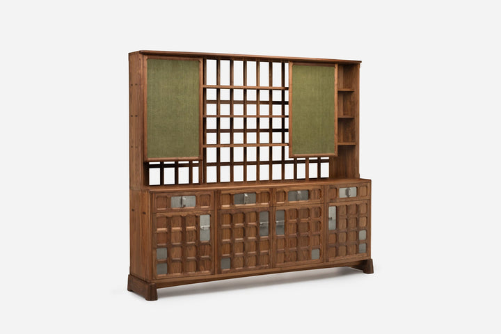 DANISH OILED WALNUT & GREY CERAMIC & GREEN FLORES TEXTILE LINEN (MODEL: LF)