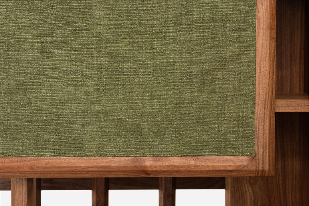 DANISH OILED WALNUT & GREY CERAMIC & GREEN FLORES LINEN TEXTILE