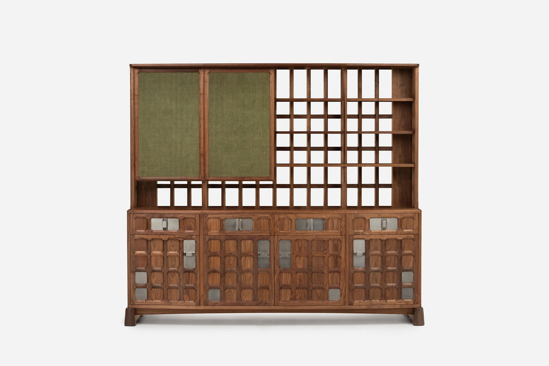 DANISH OILED WALNUT & GREY CERAMIC & GREEN FLORES TEXTILE LINEN (MODEL: LF)