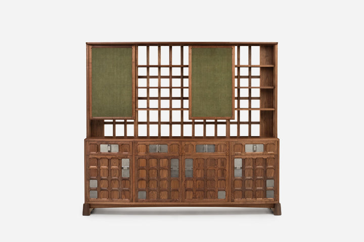 DANISH OILED WALNUT & GREY CERAMIC & GREEN FLORES TEXTILE LINEN (MODEL: LF)