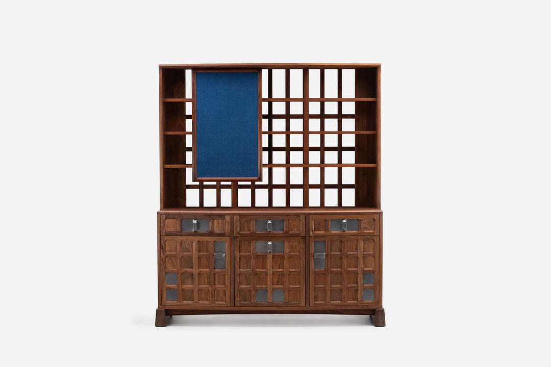 DANISH OILED WALNUT & GREY CERAMIC & INDIGO FLORES LINEN TEXTILE (MODEL: MF)