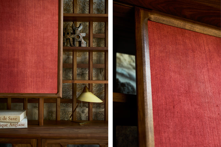 DANISH OILED WALNUT & MADDER RED FLORES LINEN TEXTILE