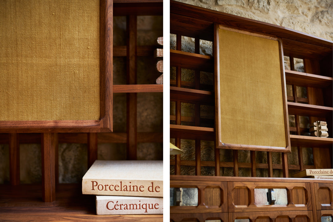 DANISH OILED WALNUT & OCHRE FLORES LINEN TEXTILE