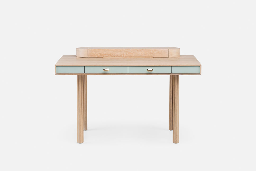 WHITE OILED OAK & LAGOON GLOSS HDF (+ ELLIOT DESK STORAGE)