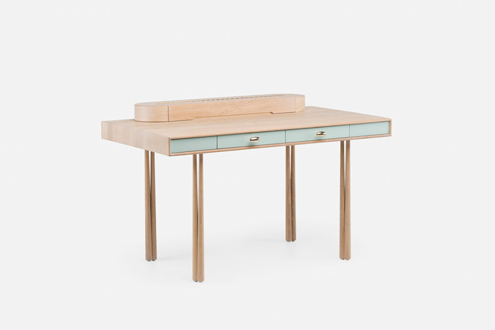 WHITE OILED OAK & LAGOON GLOSS HDF (+ ELLIOT DESK STORAGE)