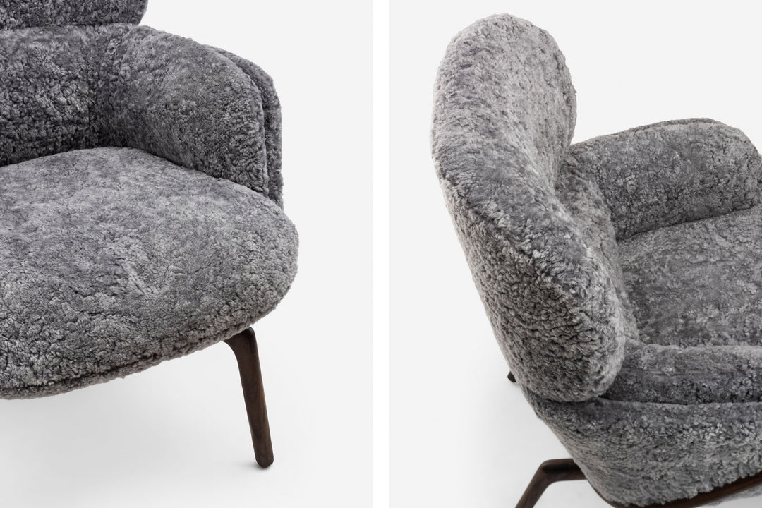 BLACK OILED WALNUT & SCANDINAVIAN GREY CURLY SHEEPSKIN
