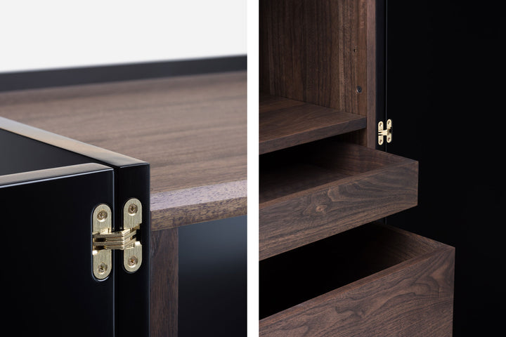 BLACK OILED WALNUT & BLACK GLOSS HDF & BRUSHED BRASS