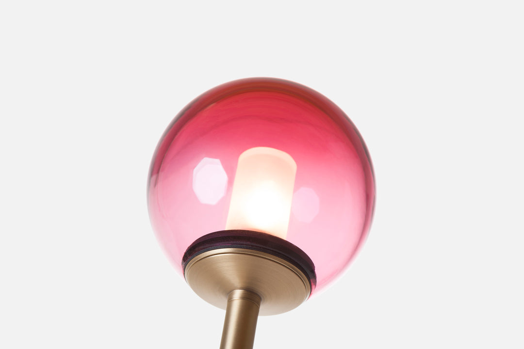 BRUSHED BRASS AND PINK GLASS