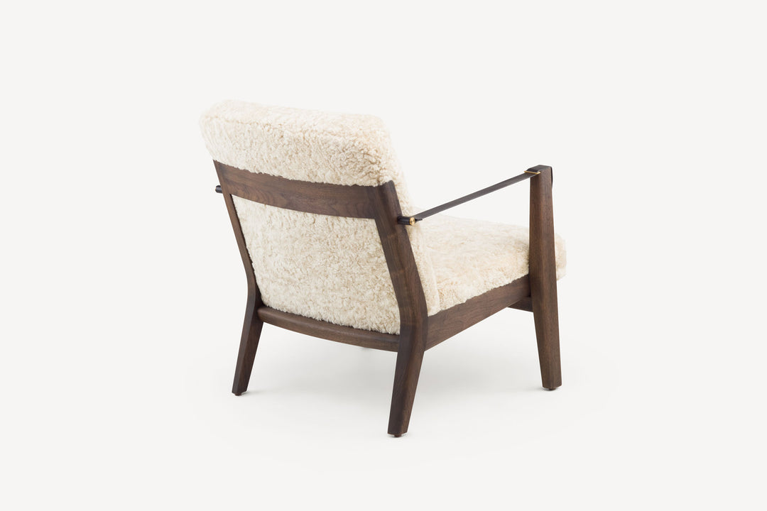 BLACK OILED WALNUT & MOHAWI CURLY WOOL SHEEPSKIN & BLACK LEATHER STRAPS