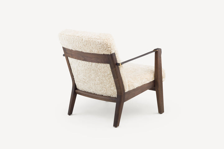 BLACK OILED WALNUT & MOHAWI CURLY WOOL SHEEPSKIN & BLACK LEATHER STRAPS