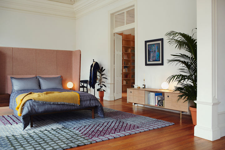 WHITE OILED OAK & BONE GLOSS HDF (+ DUBOIS BED, TALL HEADBOARD)