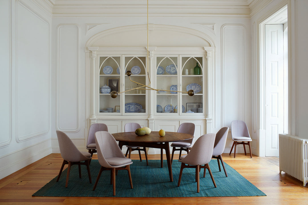 BRUSHED BRASS AND GREY GLASS (+ SOLO ROUND TABLE AND SOLO DINING CHAIR)