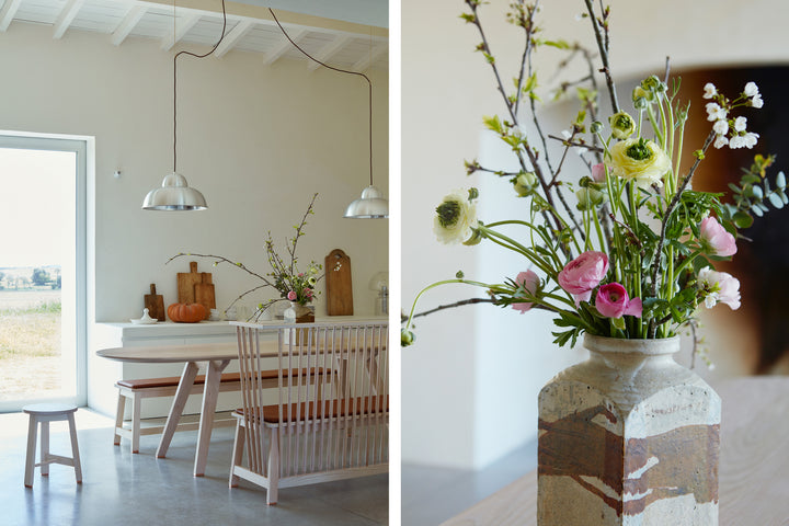 WHITE OILED ASH (MODEL: 445 + SEAT PAD + BENCH, TOGETHER TABLE AND STOOL)